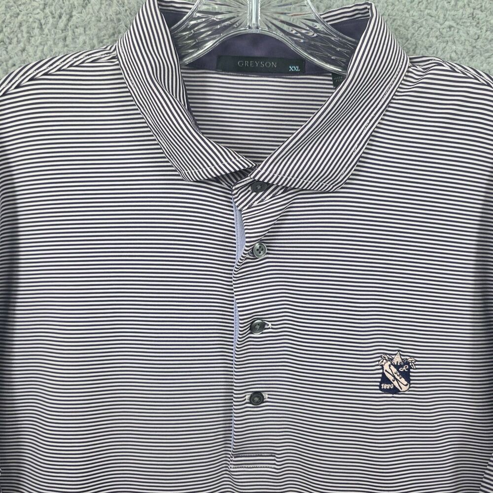 Greyson Men's Purple White Striped Ridgewood Country Club Logo Polo Shirt 2XL - Picture 2 of 10